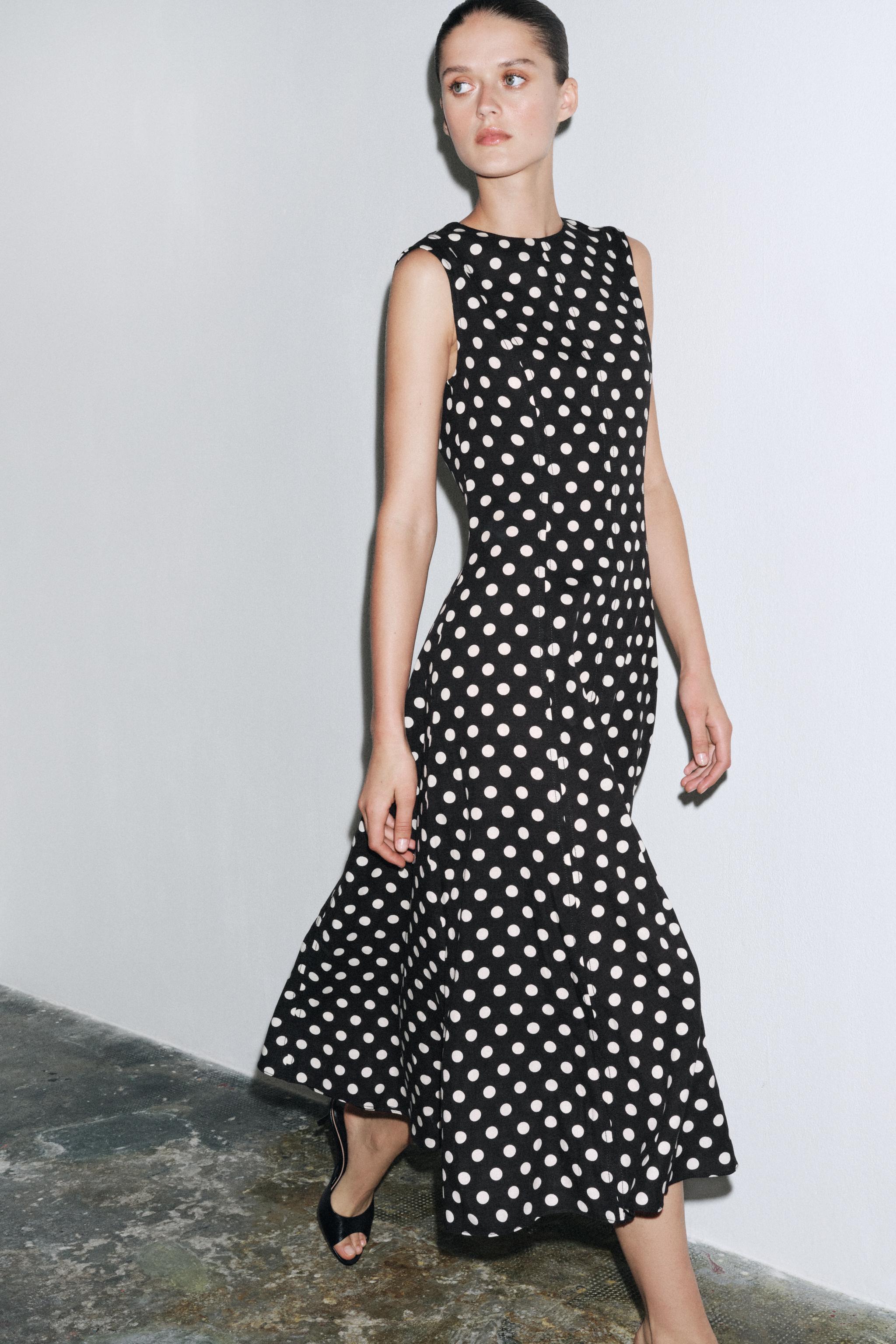 Zw Collection Polka Dot Midi Dress