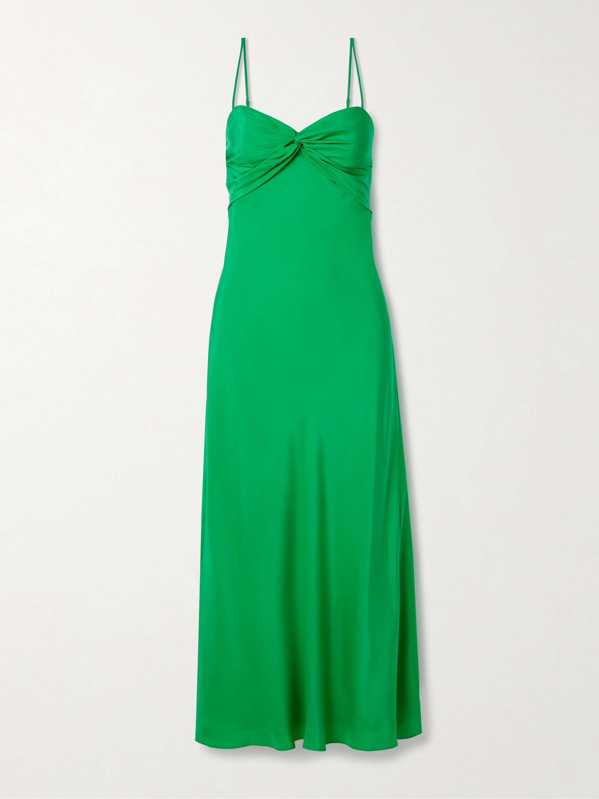 Twist-Front Cutout Silk Midi Dress