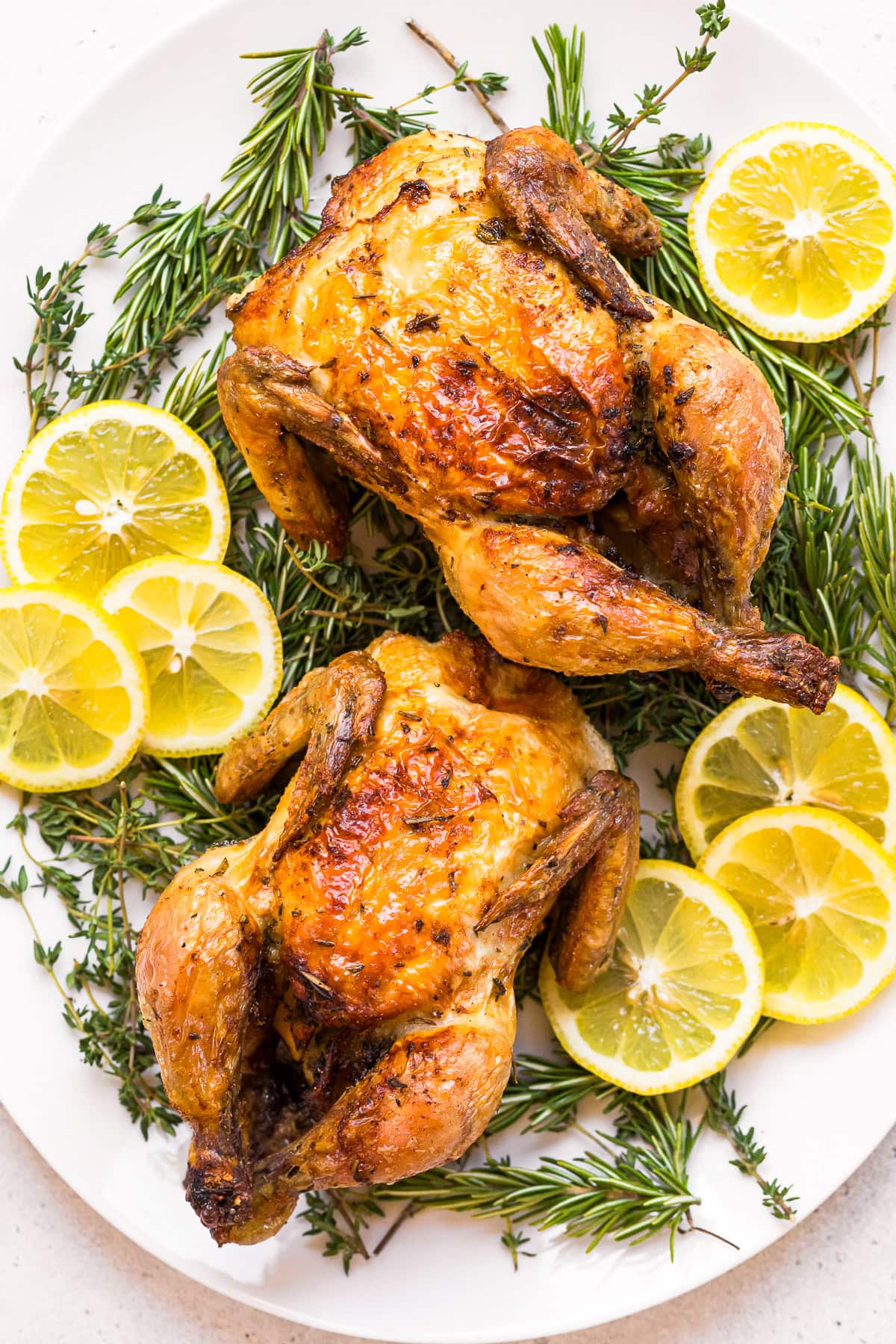 Air Fryer Cornish Hen on a platter