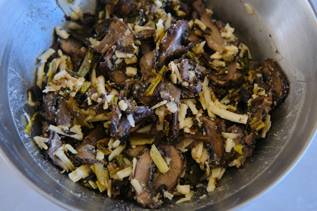mushroom filling for hand pies in a mixing bowl