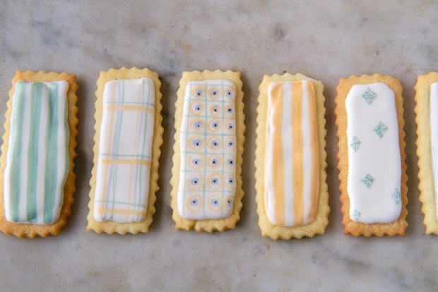 sugar cookies with royal icing lined up