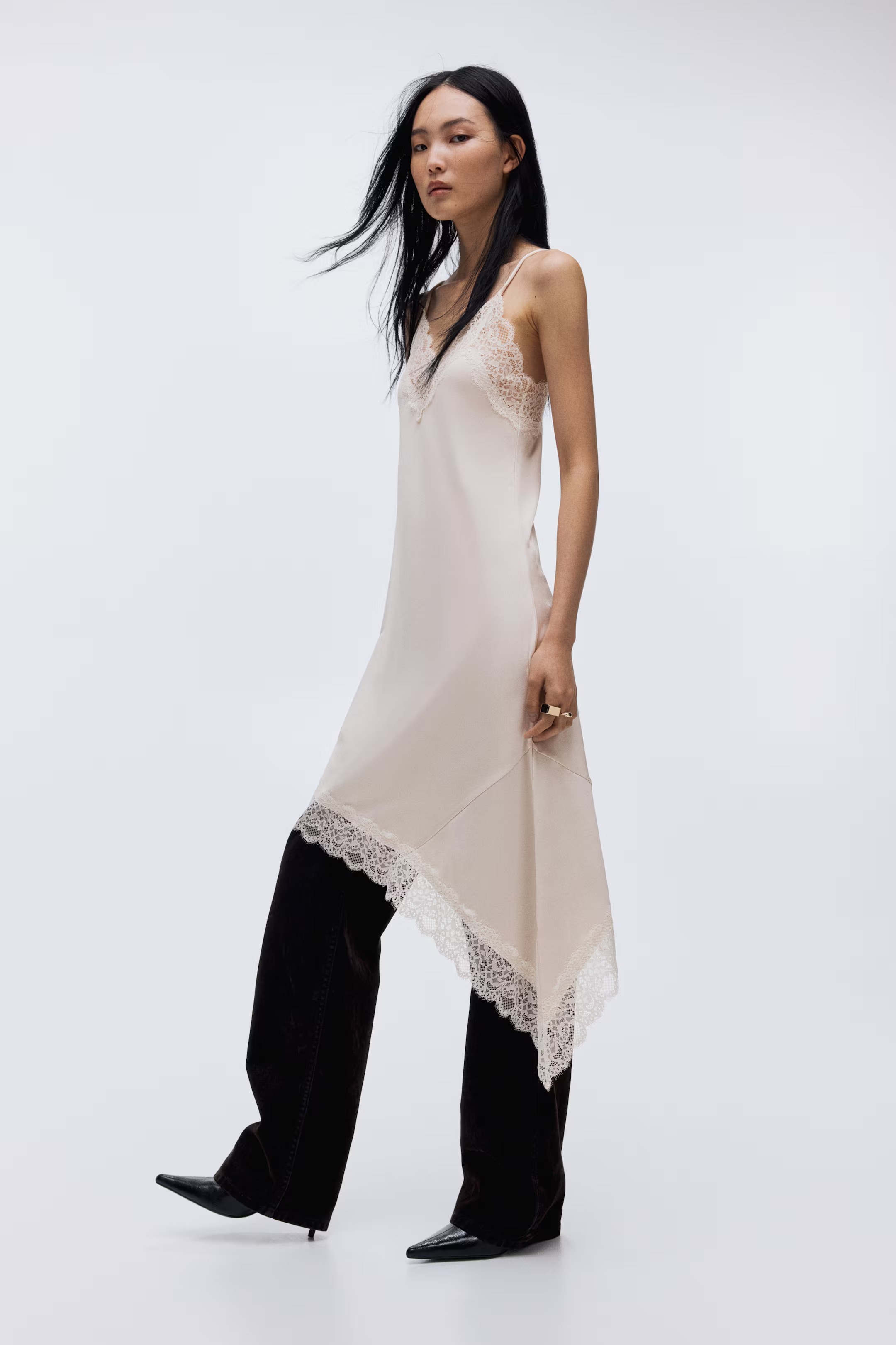 H&amp;M, Lace-Trimmed Satin Dress