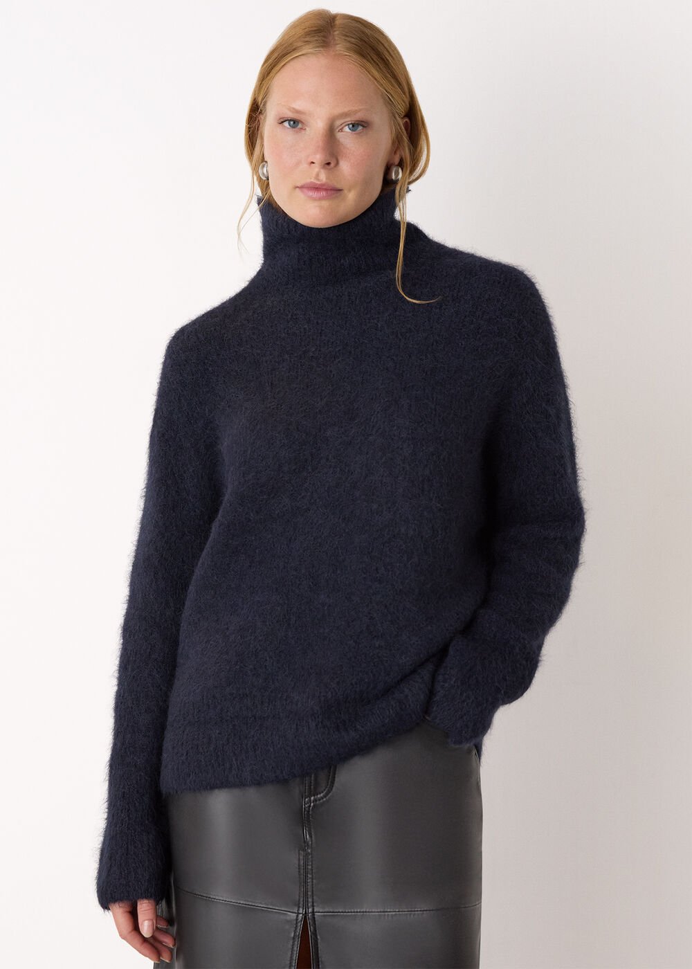 Navy Alpaca Blend Funnel Knit