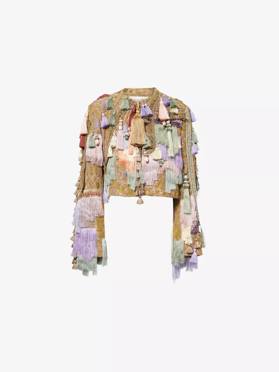 Embellished Cropped Woven Jacket - 10